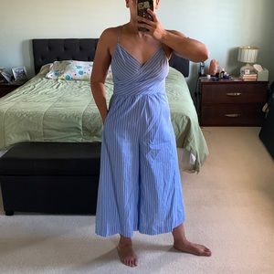 Anthropologie Blue and white Striped jumpsuit